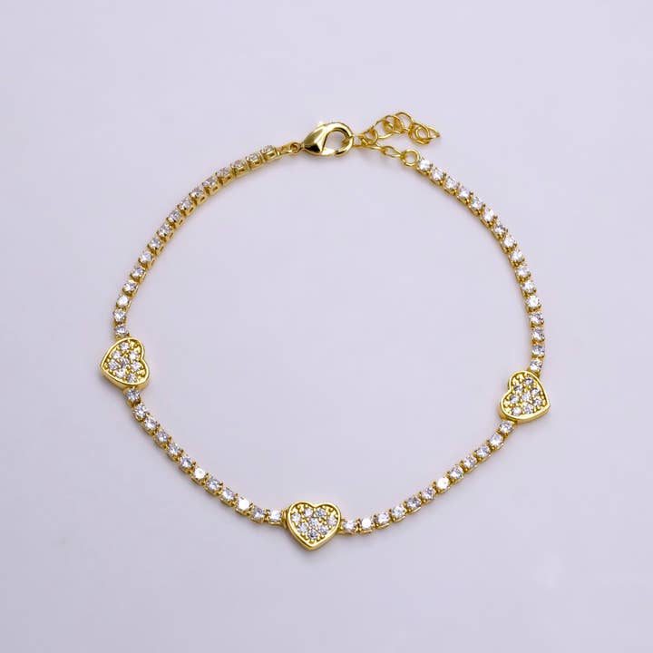Aim Eternal - Wholesale Tennis Bracelet - 7"Gold Filled Clear CZ Heart Tennis Chain Bracelet0