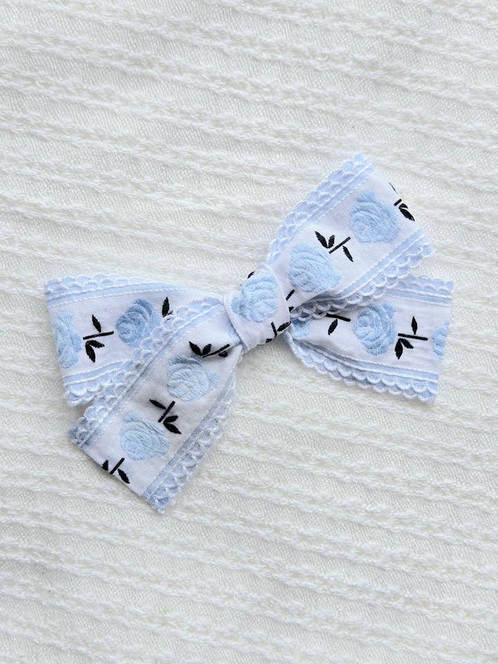 Vintage Trim Bow on Clip • Blue Floral for wholesale by Revival Bow Co.