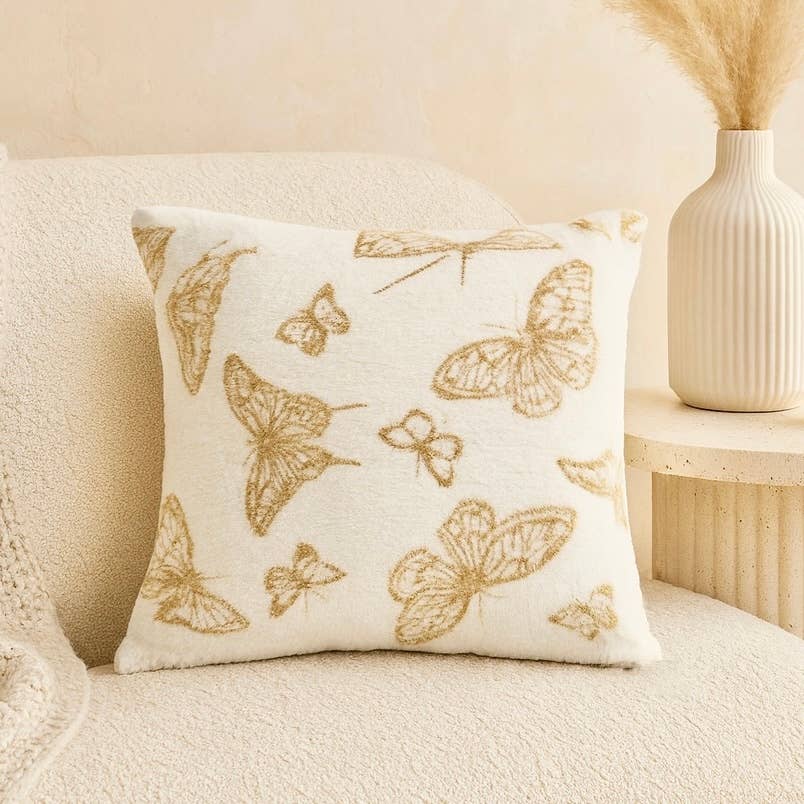 FLUFFERY - Vente Coussin décoratif - Coussin décoratif doux papillon, fourrure courte (18" x 18" / 45 x 45 cm)