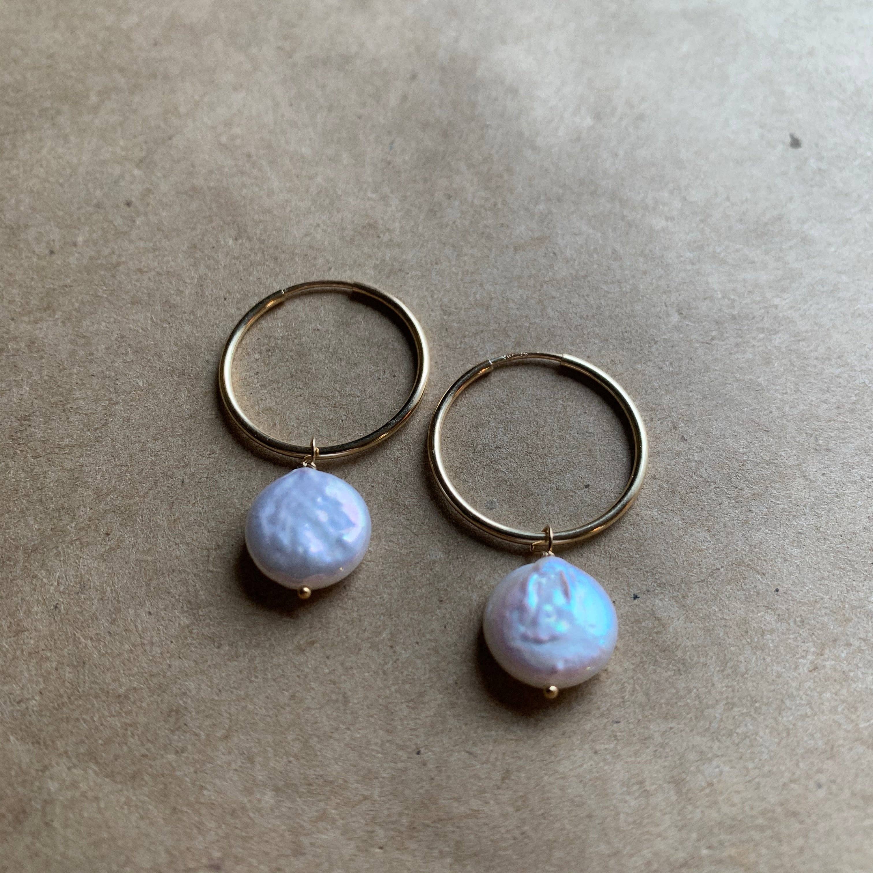 Naked Sage - Wholesale Dangle Earrings - Brenda Hoops | Cream Pearls & Gold2