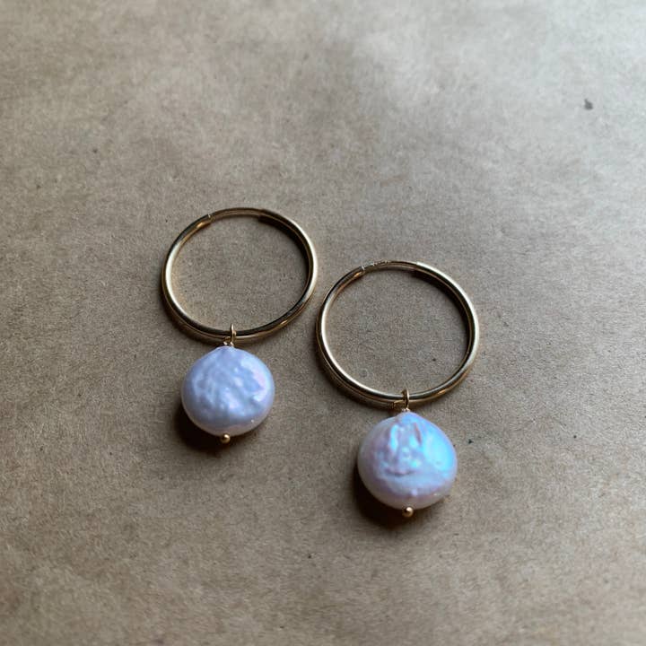 Naked Sage - Wholesale Dangle Earrings - Brenda Hoops | Cream Pearls & Gold2