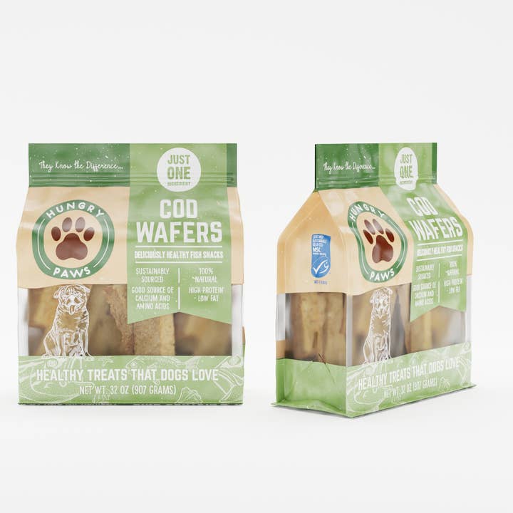 Friandises pour chiens avec gaufrettes à la morue - Snacks à ingrédient unique 32 oz MSC pour la vente par Hungry Paws
