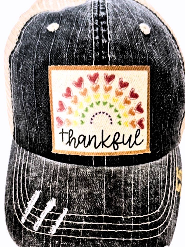 GORRA DE CAMIONERO "AGRADECIDO" DESGASTADA (#55) para venta al por mayor de Jana's Flannels