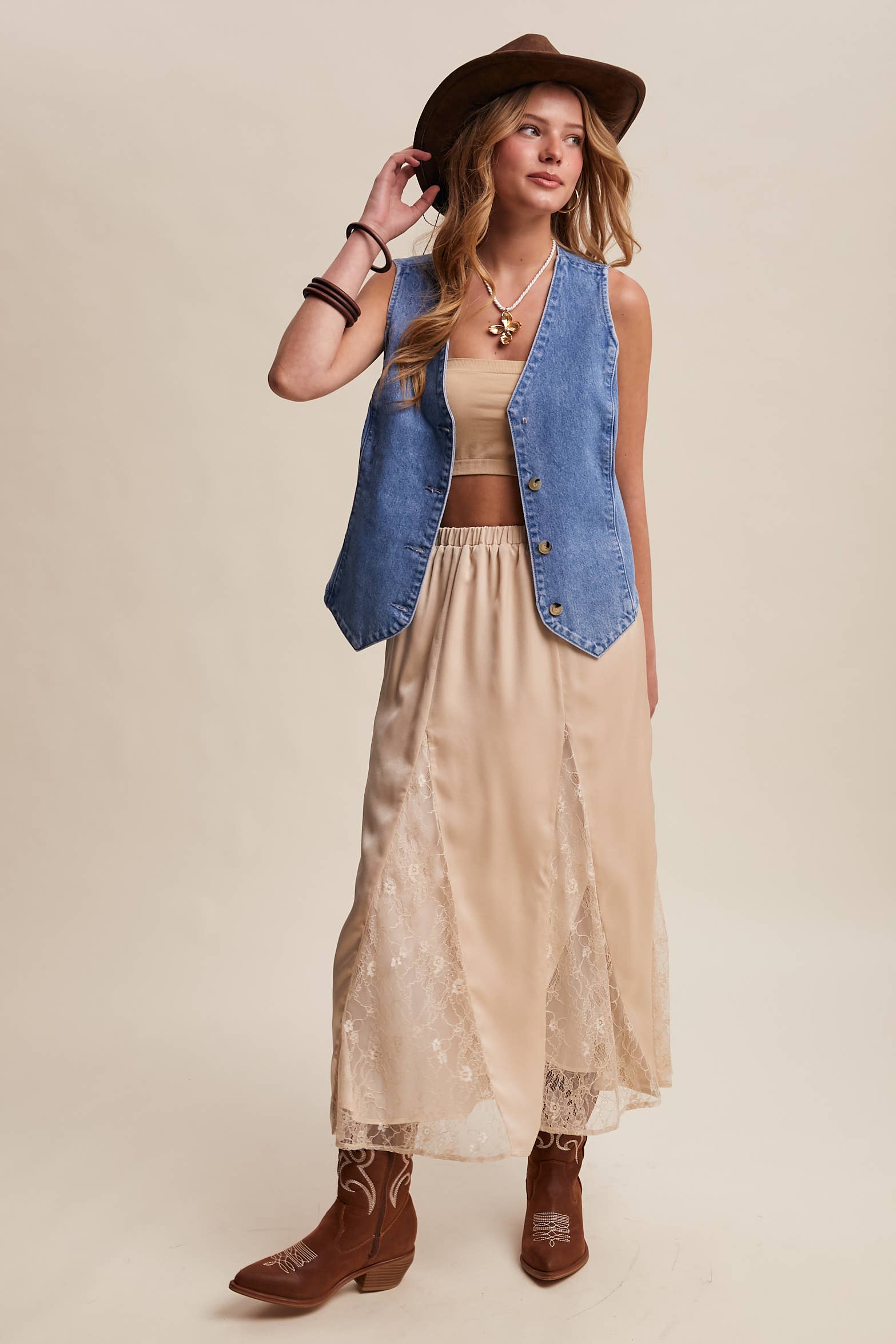 Listicle – wholesale Skirt – Women’s – Lace Inset Satin Midi Skirt LSK027211