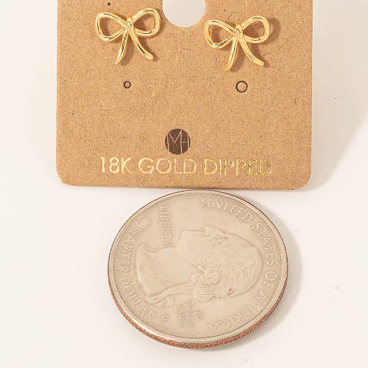 Fame Accessories - Wholesale Stud/Post Earrings - Gold Dipped Wire Ribbon Bow Stud Earrings