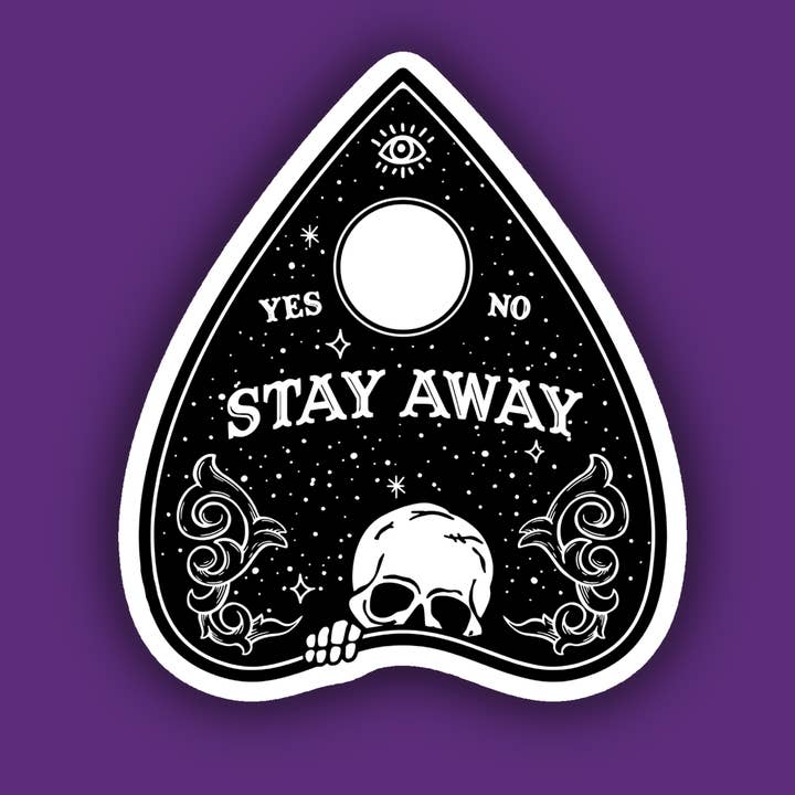 Stay Away Skeleton Planchette Sticker for wholesale by Indigo Maiden
