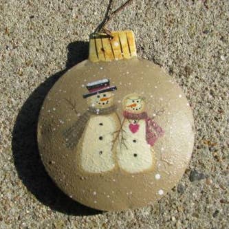 OR-518 Mr/Mrs. Snowman Ball Metal Christmas ornament for wholesale by Nannie and B's Crafts