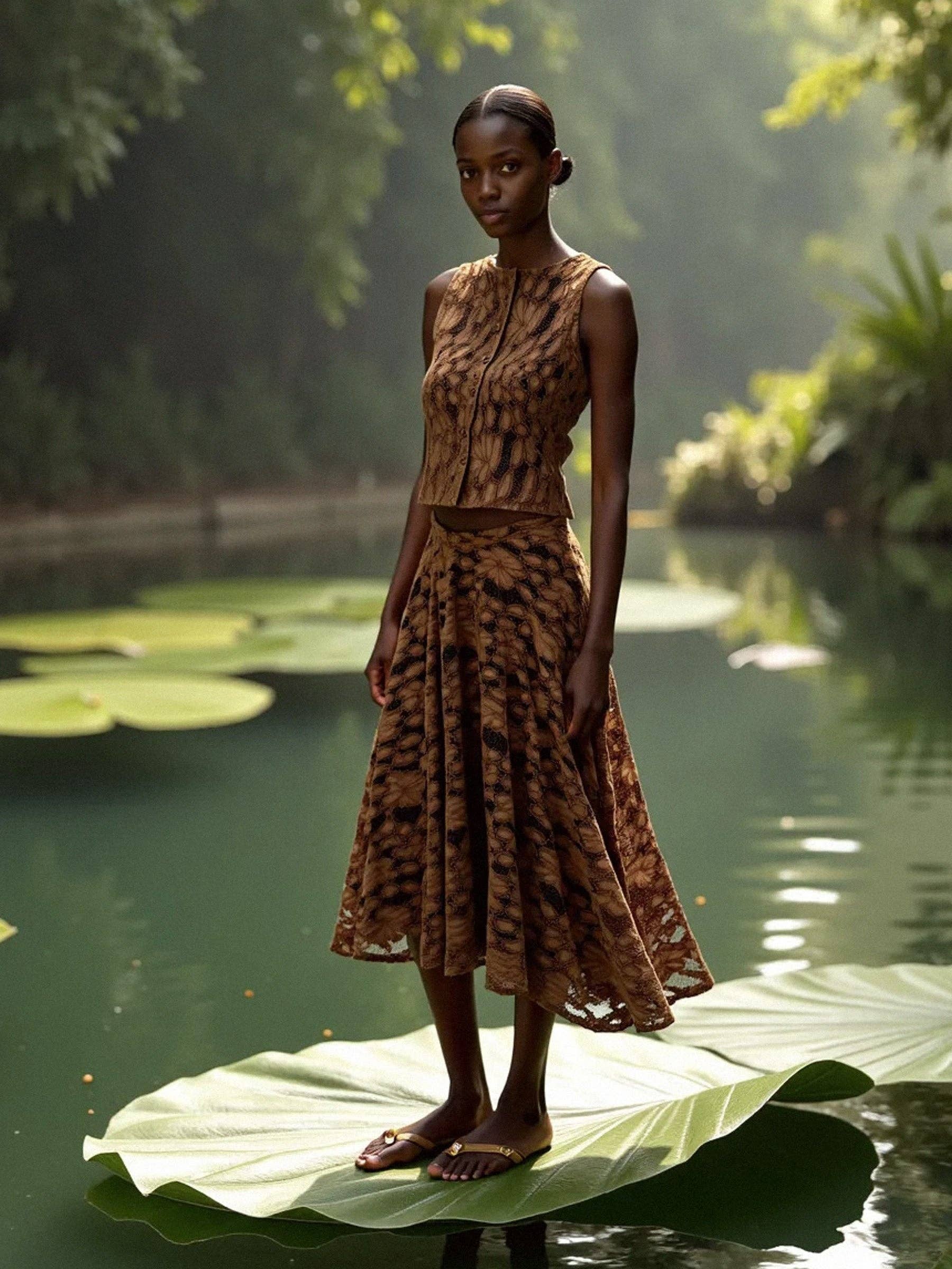 CARMEN SAYS – wholesale Kjol - Dam – Älskare Brun Sammet Spets Festkjol1