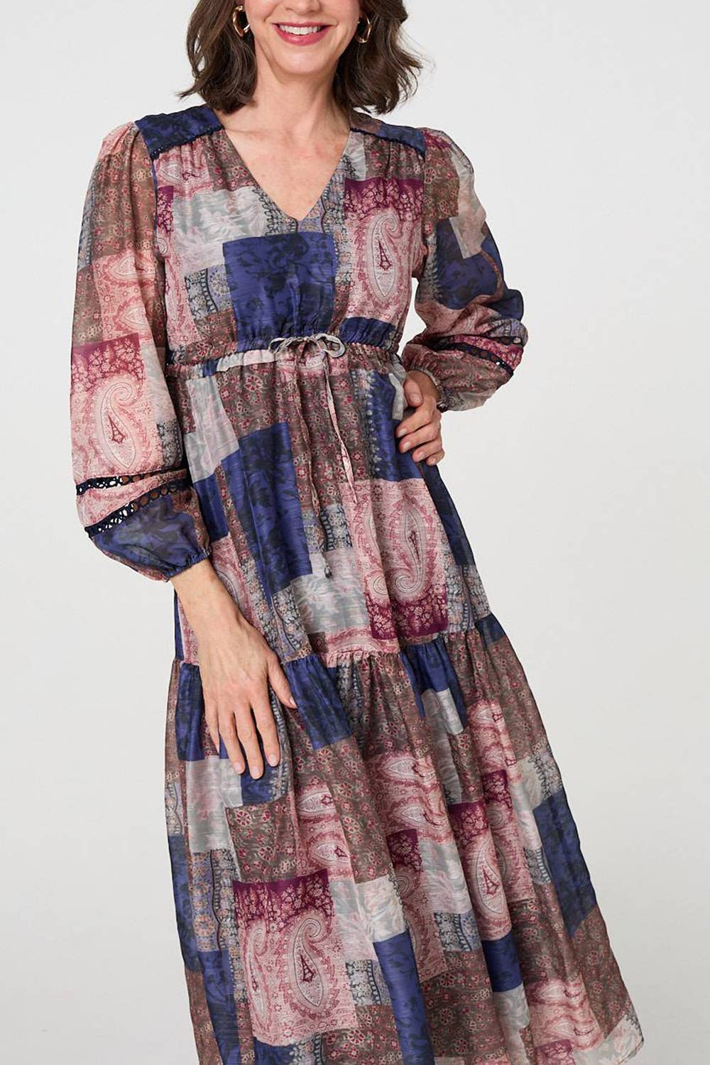 Navy Patchwork Print Empire V-Neck Maxi Dress
for wholesale on Faire