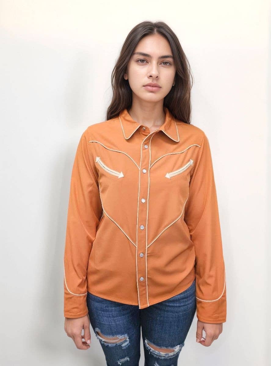 Rust MK757 Pearl Snap Button Up LS Shirt for wholesale on Faire