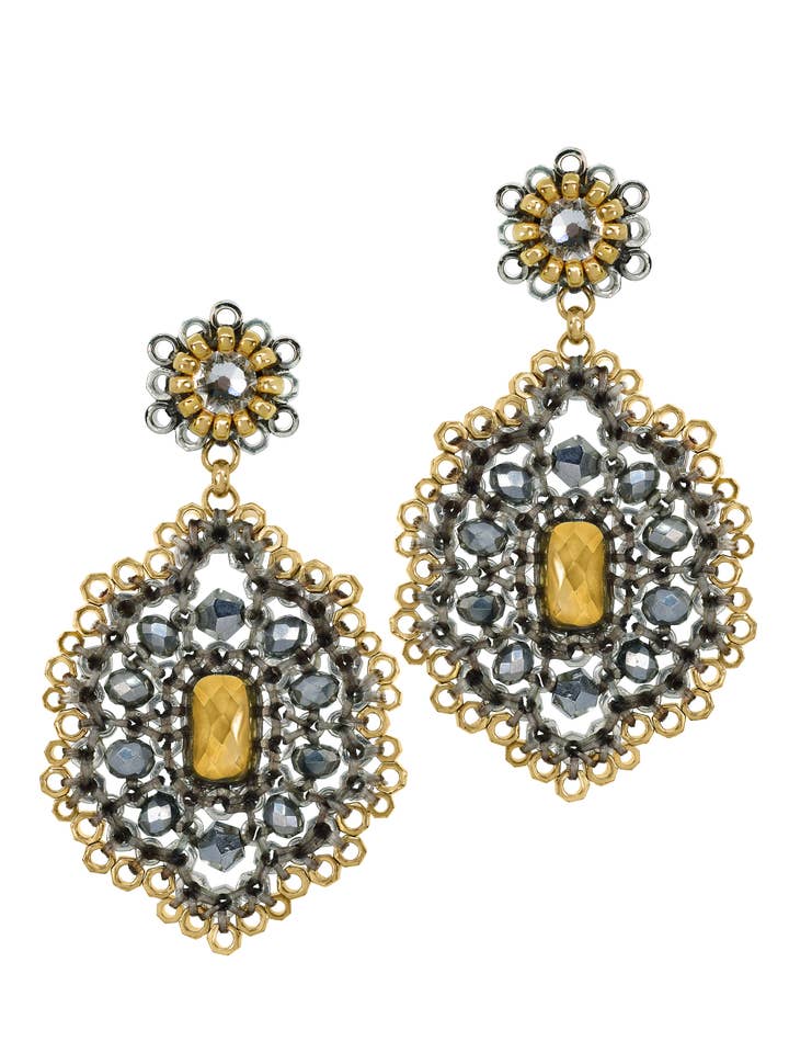 Dressy Silver and Gold Earring on a post, Style E24838 for wholesale by Miguel Ases
