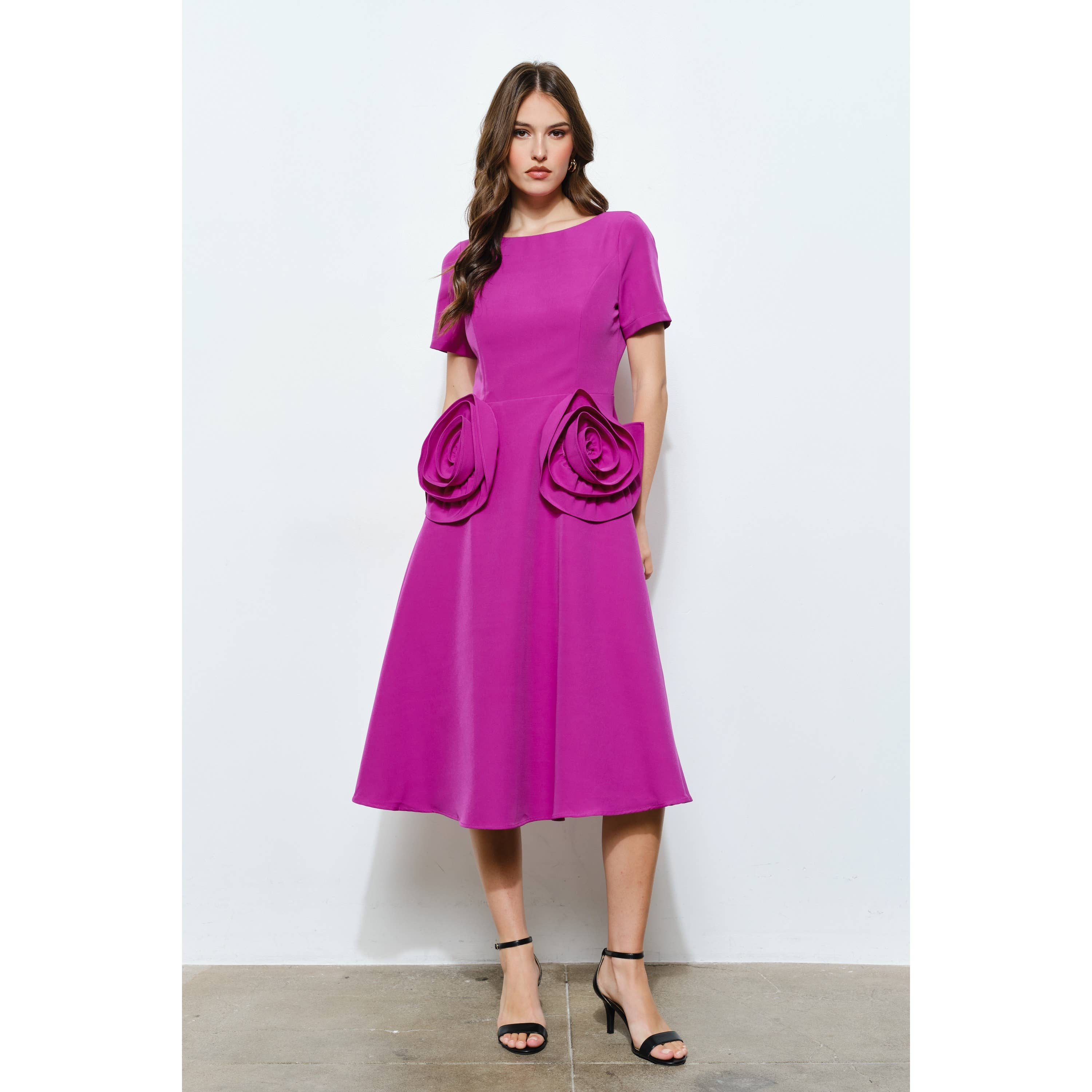 INA - Wholesale Dress - Women's - Elegant Rose Applique A-Line Midi Dress1