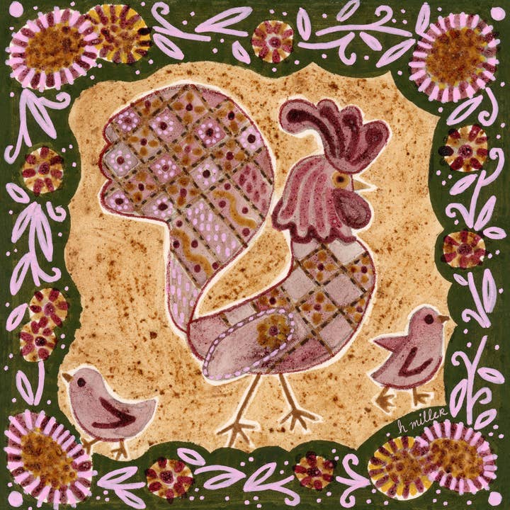 H Miller Ink Illustration Art wholesale products - Wholesale Art Print - Folk Art Style Rooster | Art Print | Wall Art & Home Decor2