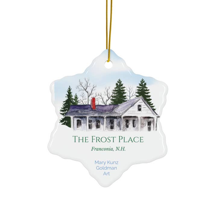 Customized Robert Frost Miles To Go Snowflake Xmas Ornament for wholesale by Mary Kunz Goldman