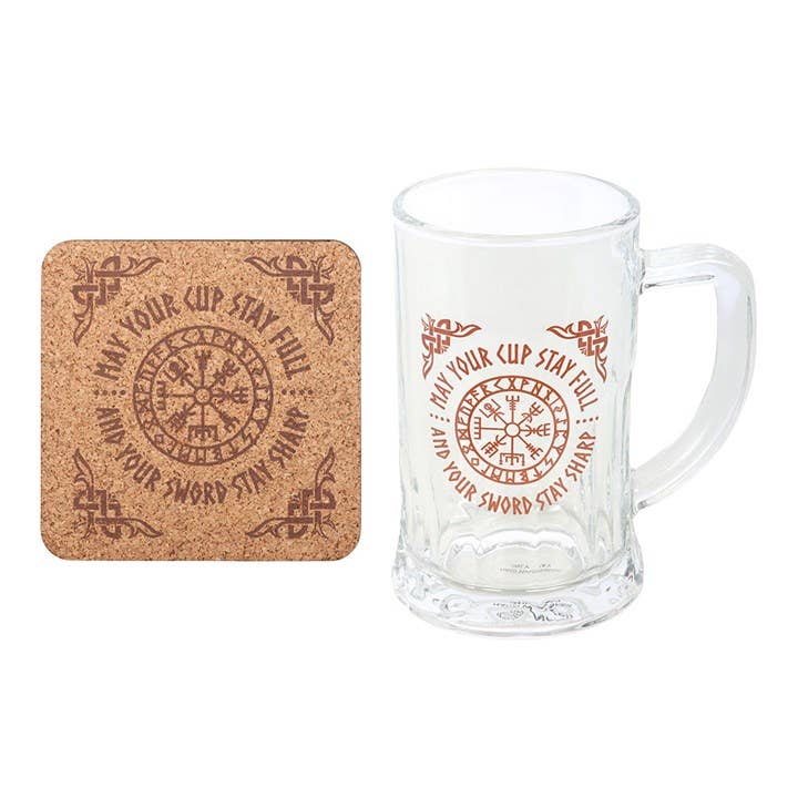 Something Different Wholesale - Wholesale Beer Glass/Mug - Viking Compass Glass Beer Tankard with Coaster1