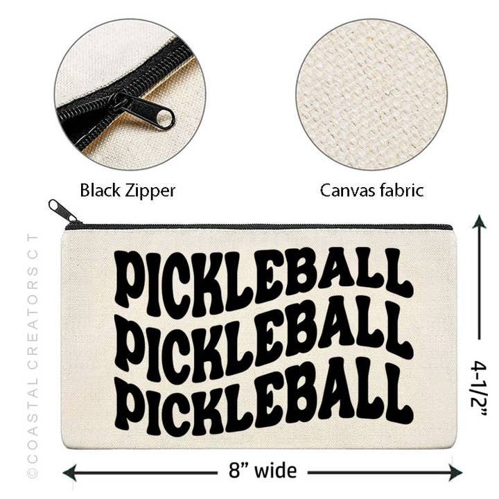 Coastal Creators of Connecticut - Wholesale Pouch - Unisex - Pickleball Wavy Multi-Use Canvas Zipper Storage Bag