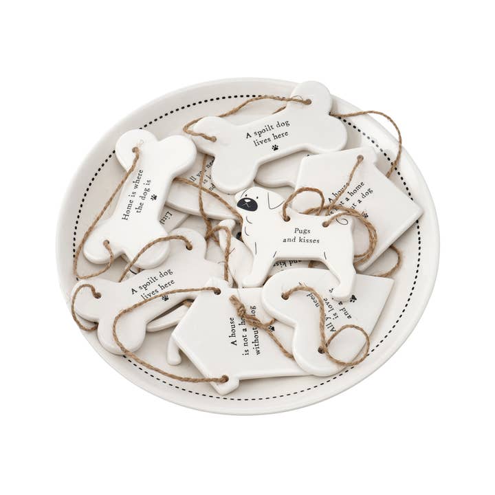 CGB Giftware - Wholesale Ornament Set - Send With Love 6 Assorted Dog Hangers In Dish2