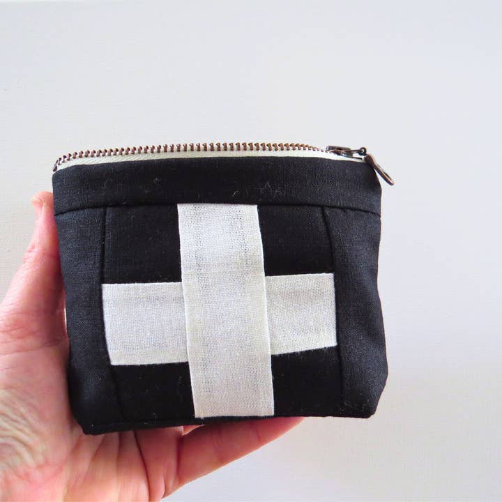 PaperFromHeaven - Wholesale First Aid Kit - Black Mini First Aid Bag - Small Swiss Cross Zipper Pouch