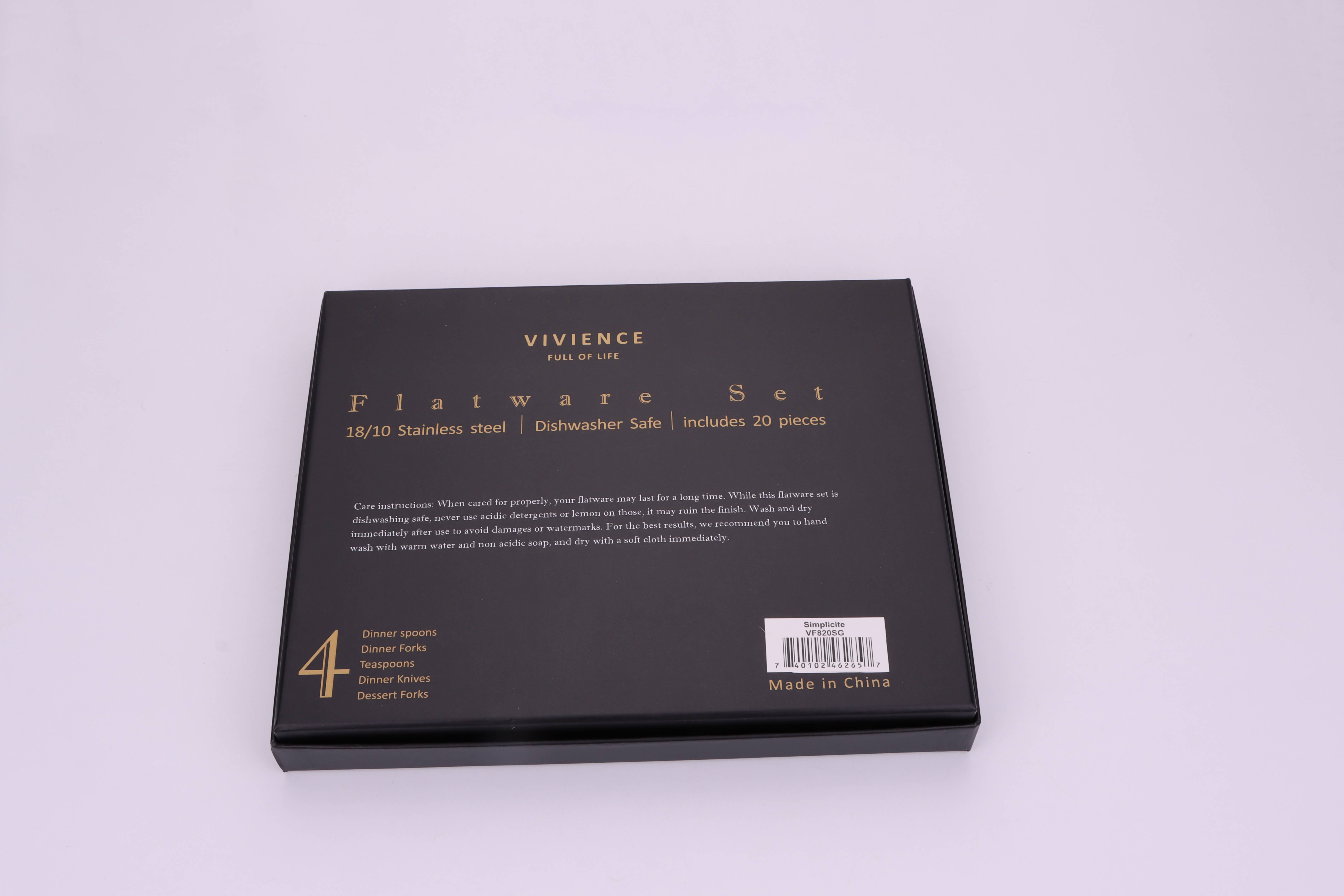 VIVIENCE - Wholesale Flatware Set - Simplicite 20 Pc Flatware with Gold Handles, Service for 410