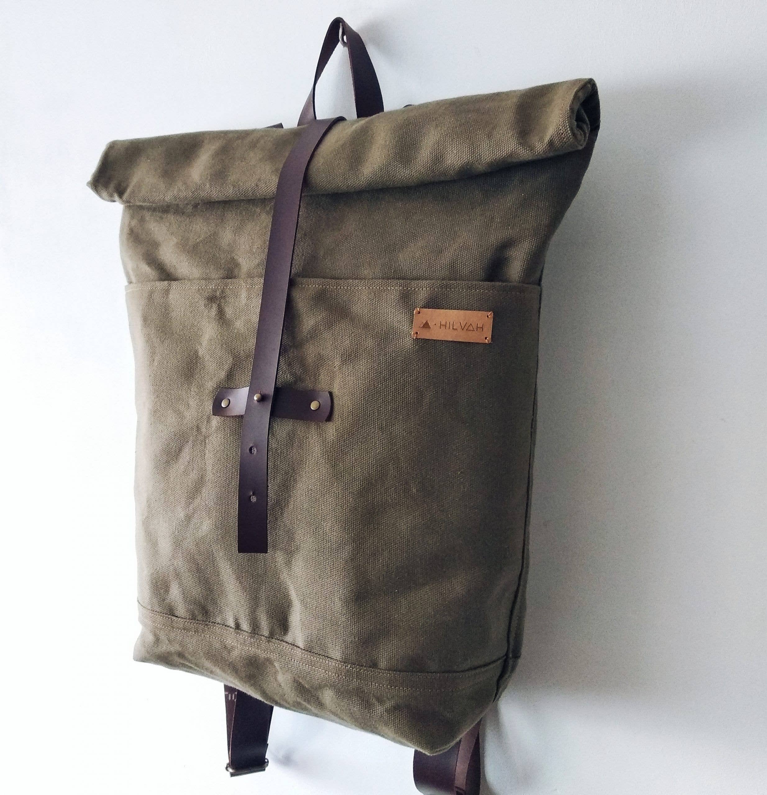 HILVAH - Wholesale Rugzak - Uniseks - Groene rugzak met roll-top en zwaar gewaxed canvas2