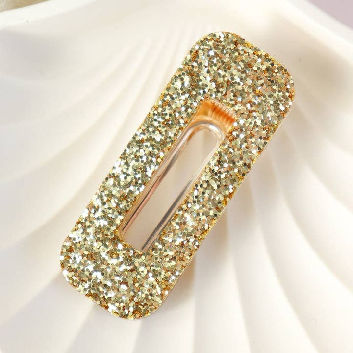 CG Home - Wholesale Barrette - Women's - Rectangular hair clip with large gold sequins0