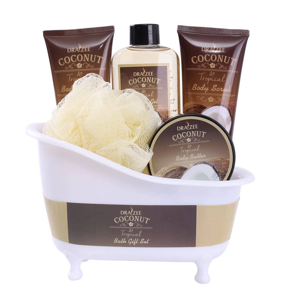 Bath and Body Gift Basket For Women and Men – 9 Piece Set of Vanilla  Coconut Home Spa Set, Includes Fragrant Lotions, Extra Large Bath Bombs,  Coconut