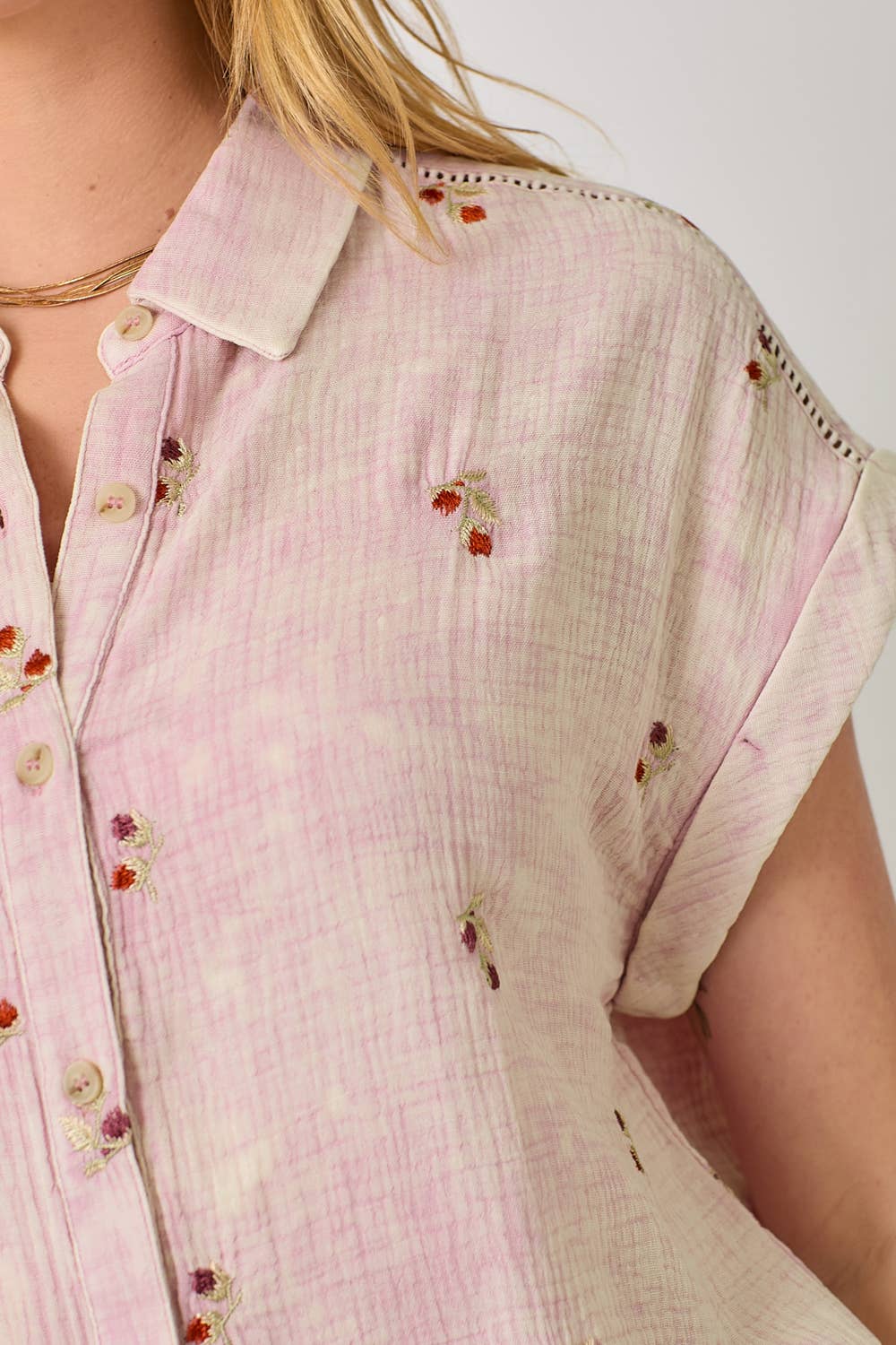 Mystree - Vente Chemise à col boutonné – femme - Haut brodé lavé 6095818