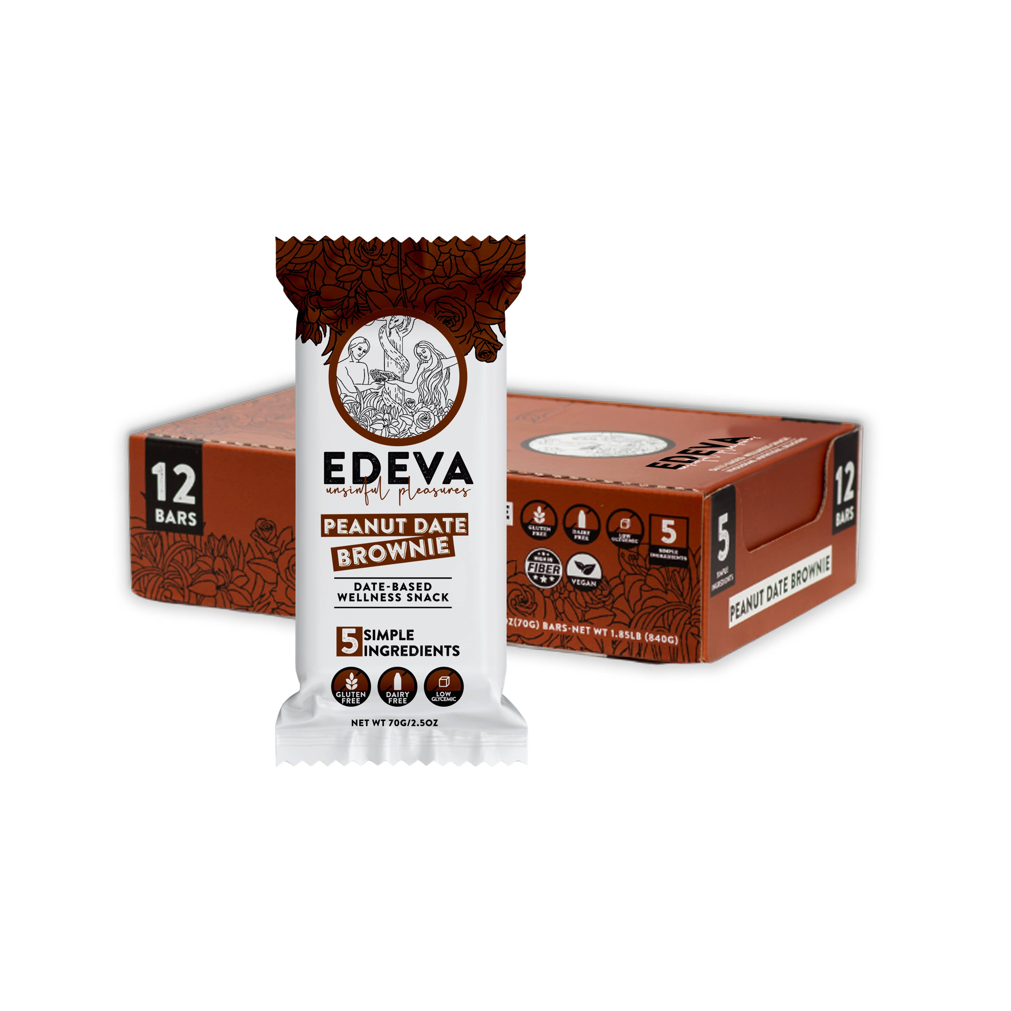 Eden's Unsinful Pleasures – wholesale Snack bar – Peanut Date Brownie Snack Bar-Pack of 121