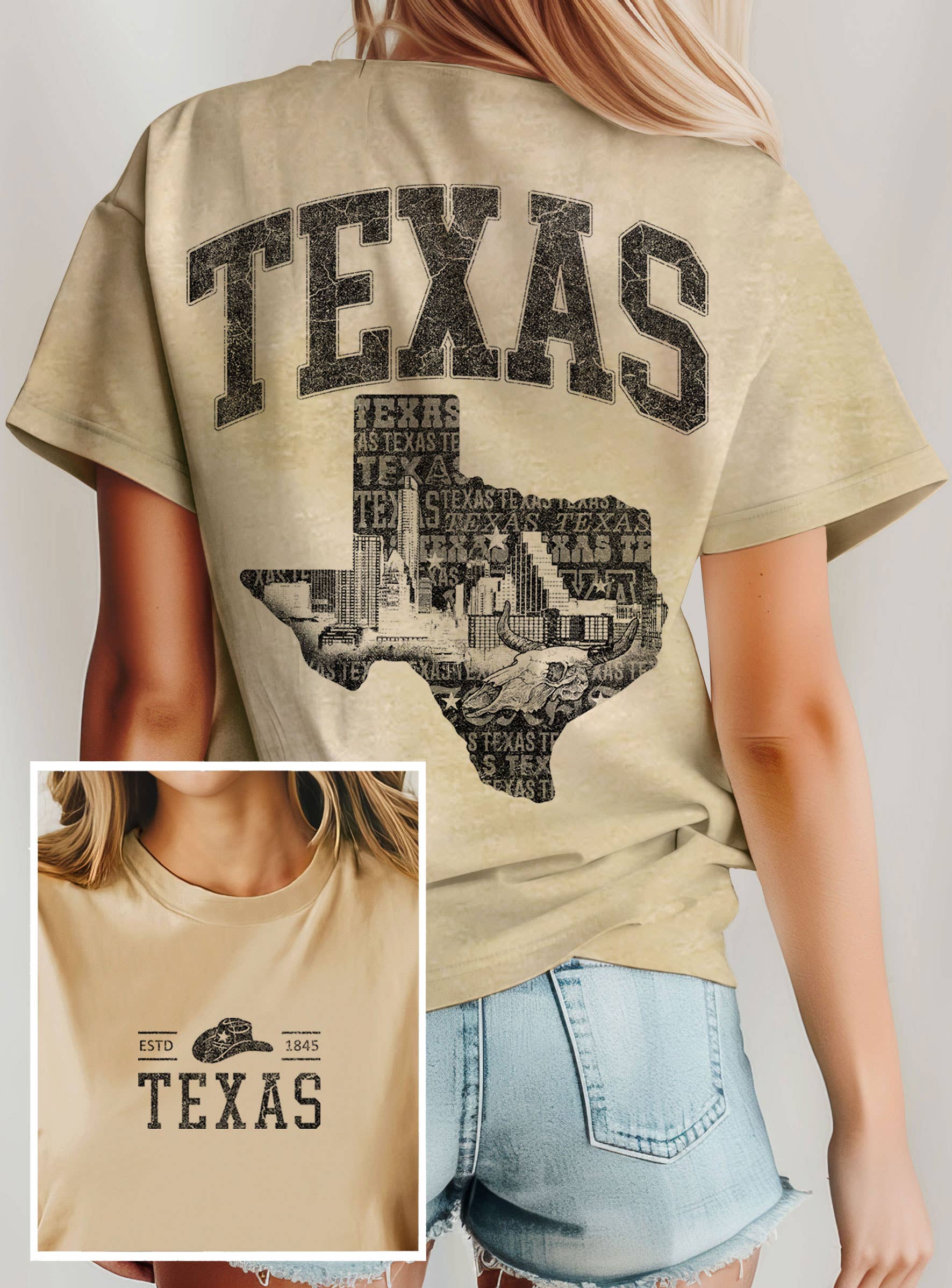 Rustee Clothing – Großhandel T-Shirt mit Siebdruck – Unisex – TEXAS STATE GRAFIK-T-SHIRTS VORNE UND HINTEN6
