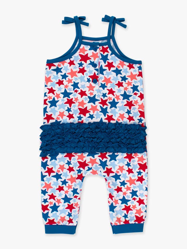 RuffleButts + RuggedButts - Wholesale Romper - Kids - Baby Girls Star-Spangled Tie Full Length Romper