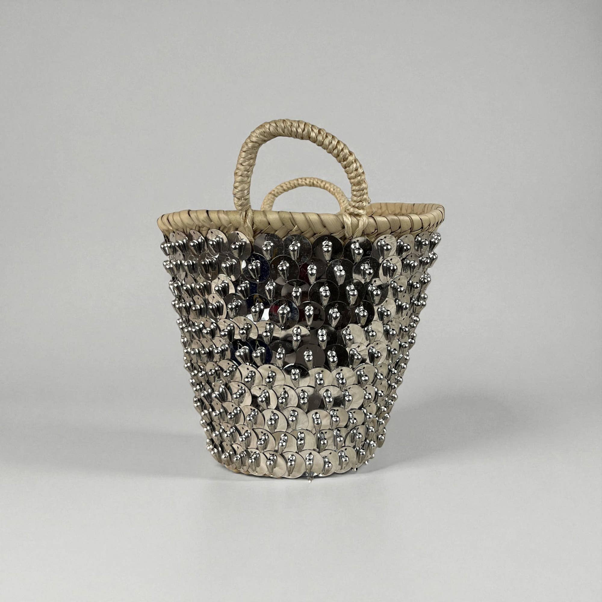 Melecraft - Wholesale Beach bag - Mini Sequin Straw Market Basket - Gold Silver Gift Tote7