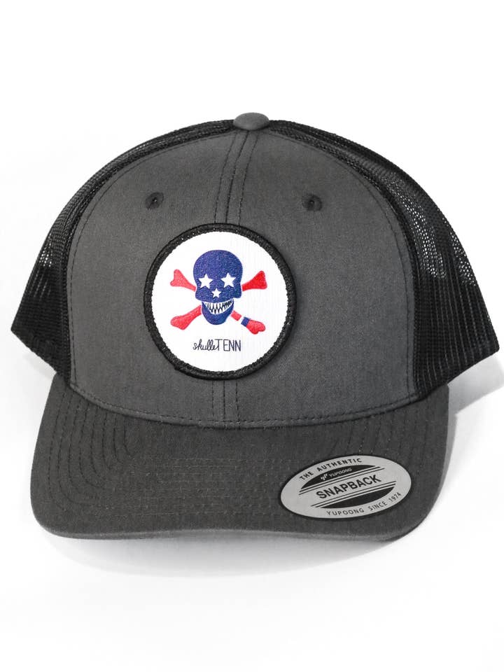 Patch Mesh Snapback Trucker Hat - Charcoal/Black for wholesale by SkulleTenn