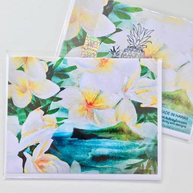 Plumeria Island Greeting Card for wholesale by Aubrey Emi Designs