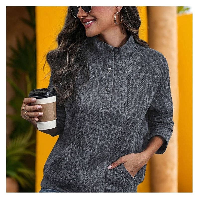 MÖRKGRÅ Texturerad enfärgad långärmad tröja för wholesale på Faire2