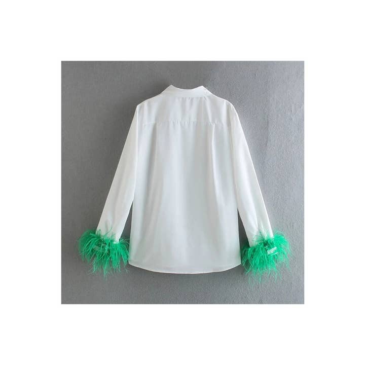 Paperdoll - Wholesale Button Down Shirt - Women's - Woman Long Sleeve Feather Top 12