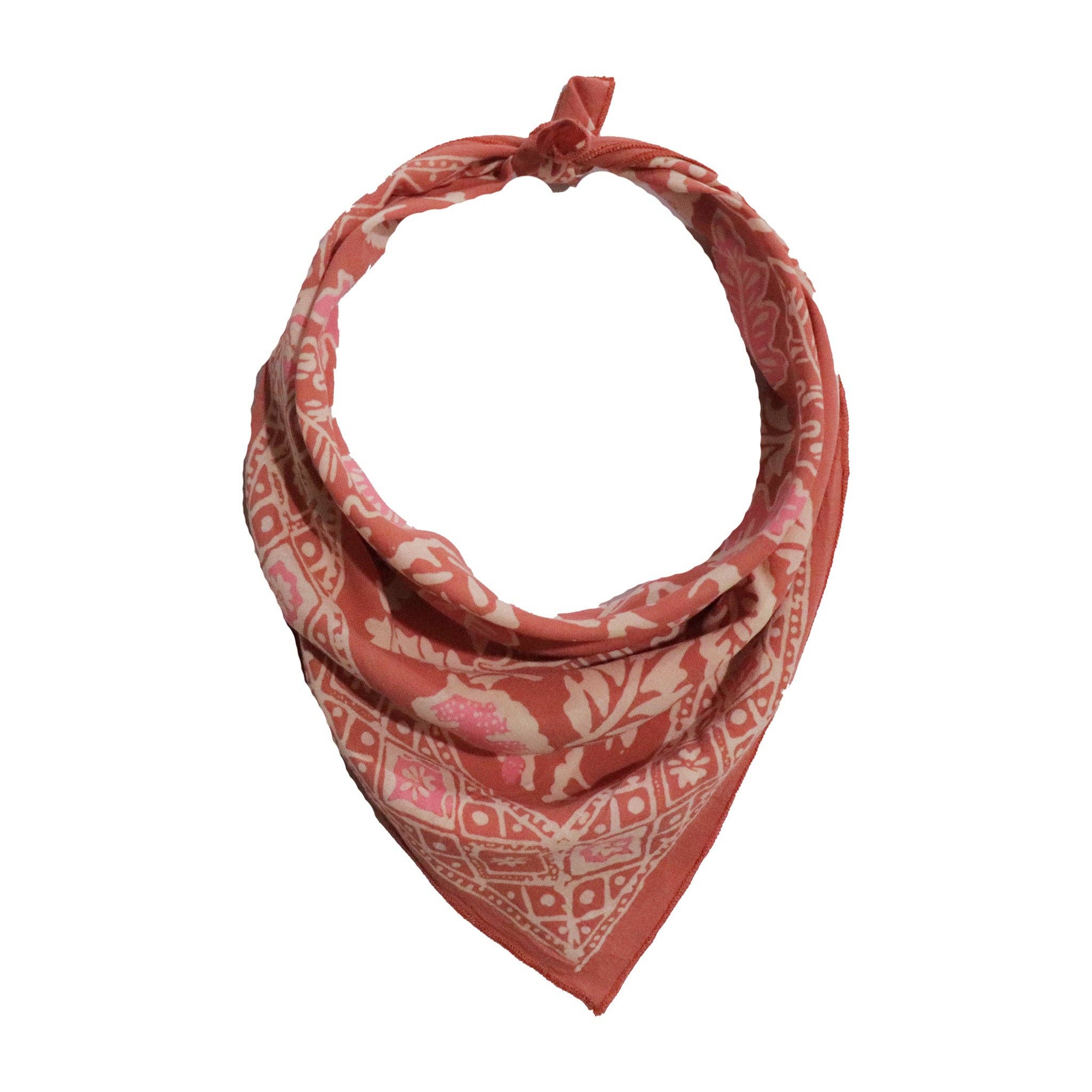 Kasih Co-op – wholesale Bandana – Women's – Hand Dyed Batik Bandana, Peach Pink Coral Leaves4