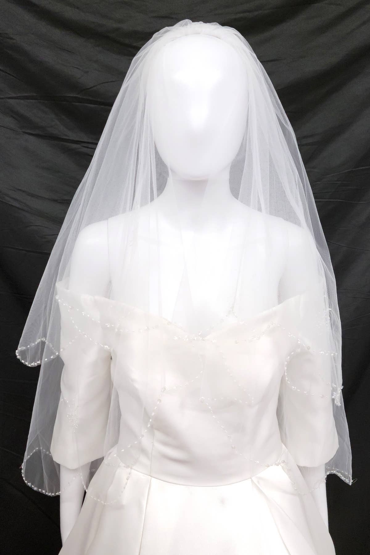 White Wedding Veil With Beads and Sequins WV315-36 for wholesale on Faire3