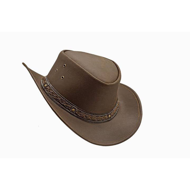 Brown Unisex Water Resistant Western Leather Outback Cowboy Hat for wholesale on Faire4