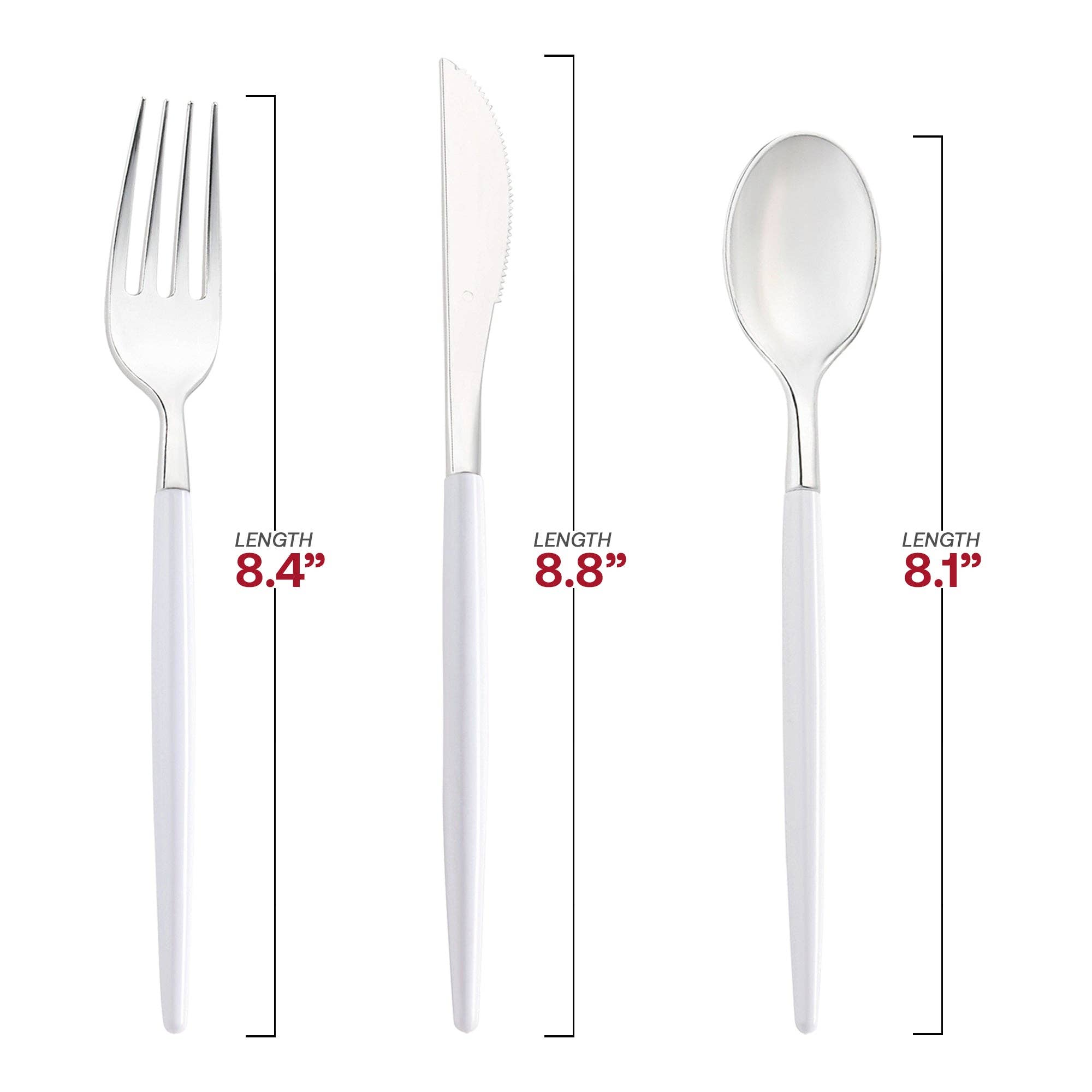 Smarty had a Party – wholesale Blandat bestickset – Silverfärgad plastbestick med vitt handtag - 240 gäster1