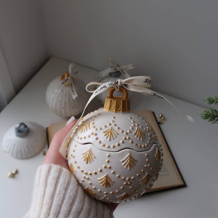 Lace Bauble coconut wax candle - Christmas ornament and other Purchase Wholesale just fresh. Free Returns & Net 60 Terms on Faire trending on Faire.