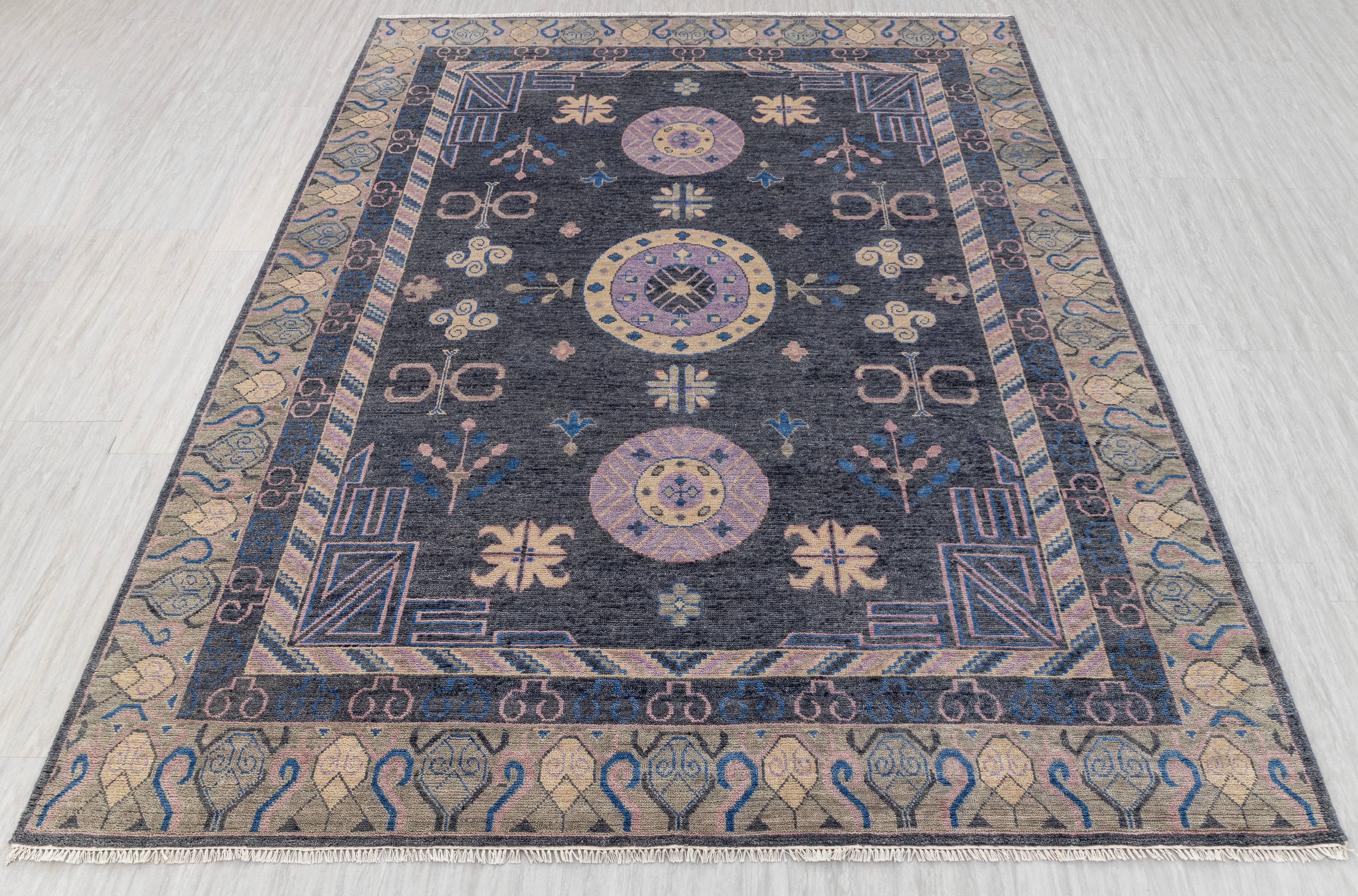 Aesthetic Homes LLC - Wholesale Area Rug - 9x12 Vintage Persian Khotan Gray Wool Hand Knotted RugG-91262