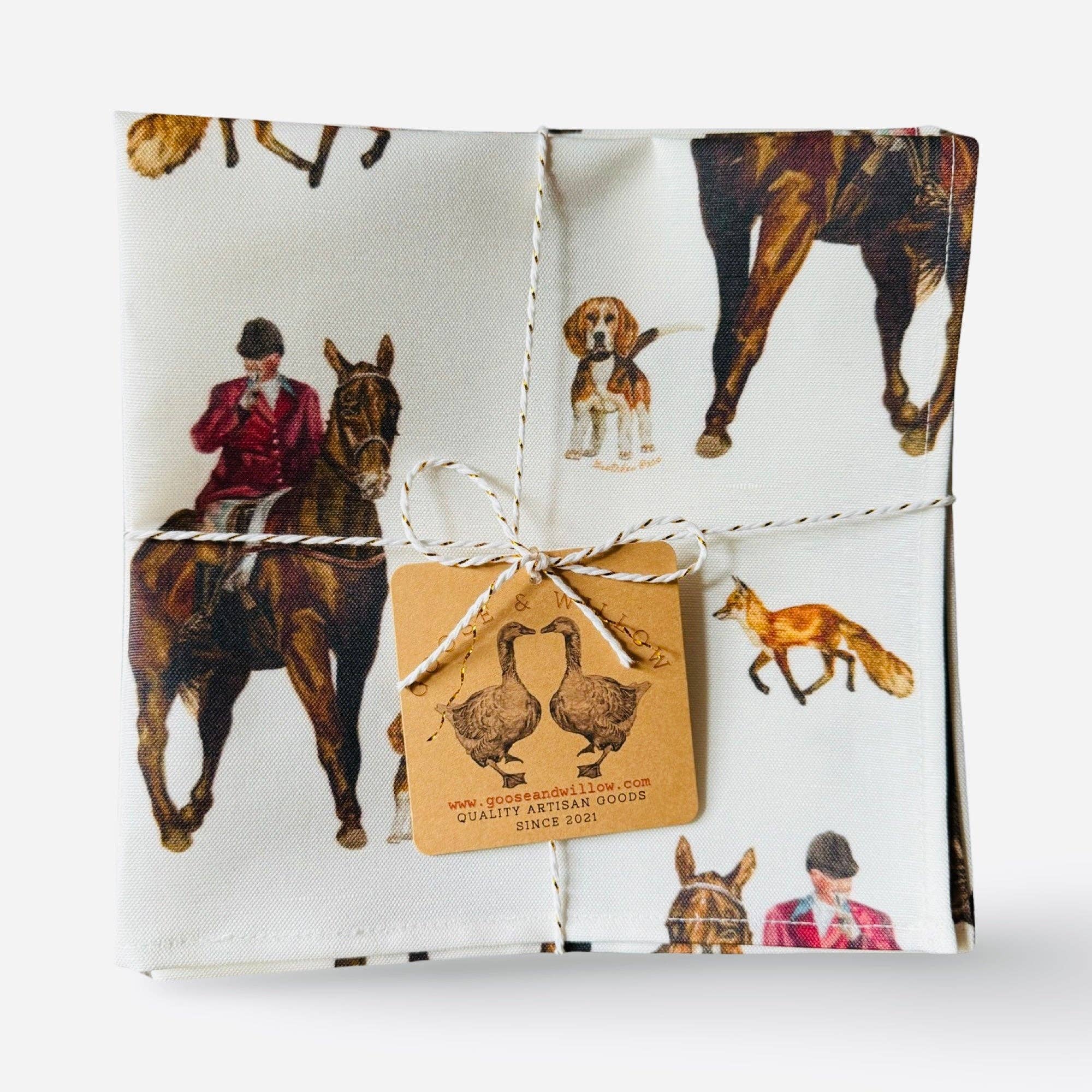 Goose and Willow – wholesale Dinner & cloth napkin – Cloth Napkins - The Hunt on White Linen Cotton0