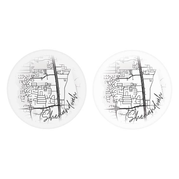 Minimalistic B&W Texas Shenandoah Circle Map | Absorbent Car Coasters | Set of 2 | Min 4 for wholesale by Love Local