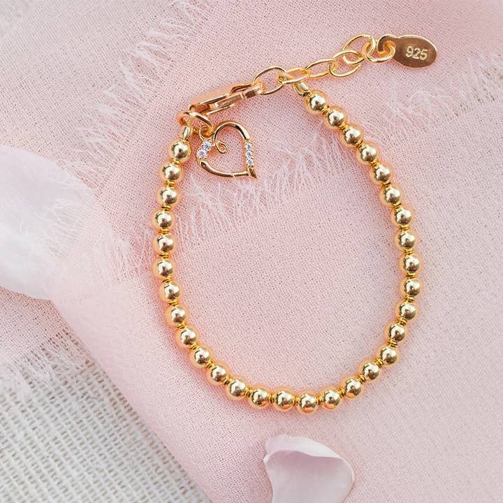 Cherished Moments – wholesale Pärlarmband – Barn – Flickor 14K guldpläterade Baby armband w/hjärta barn smycken1