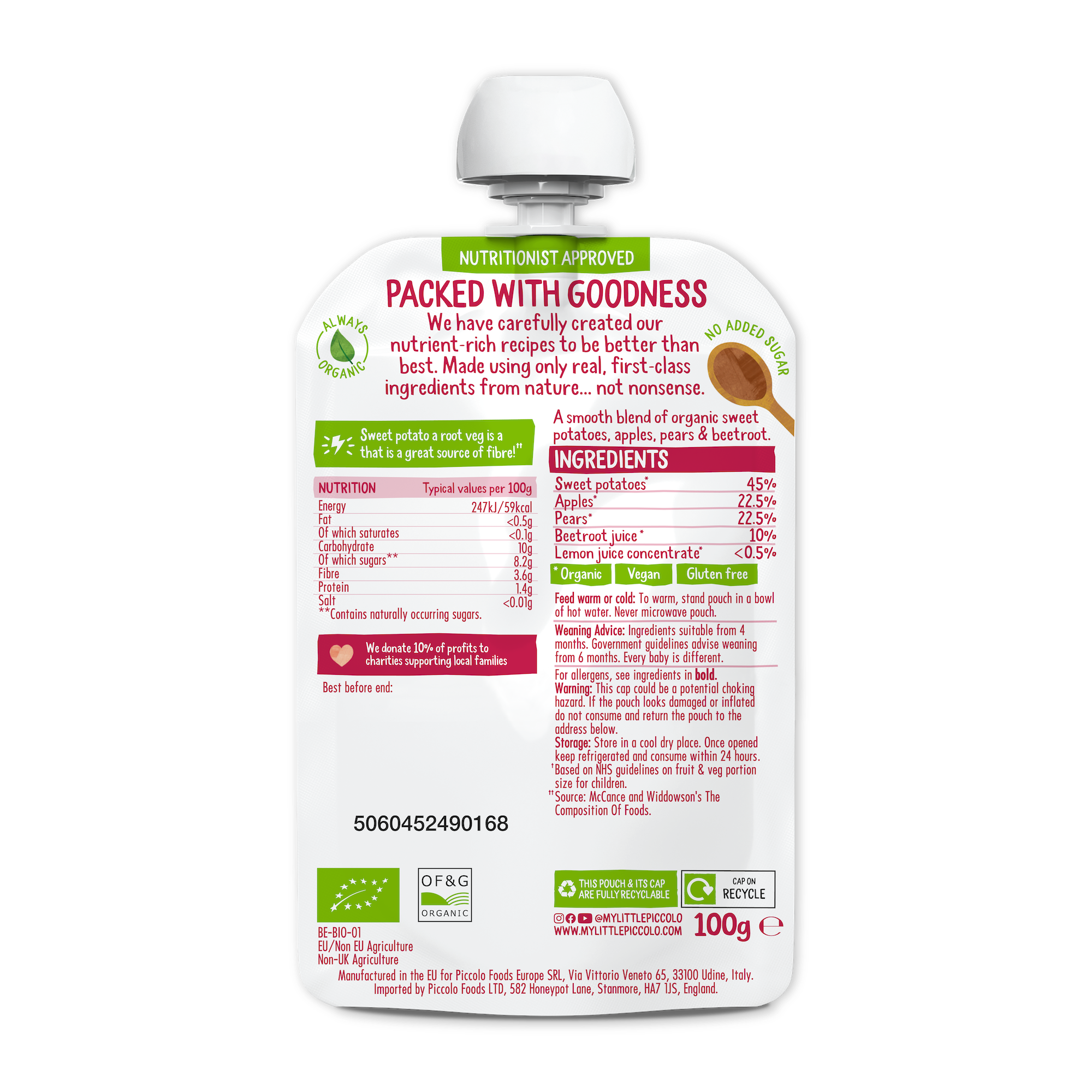 Piccolo Foods - Vente Aliments pour bébé - Piccolo Patate douce bio, betterave rouge, poire et pomme 100g1