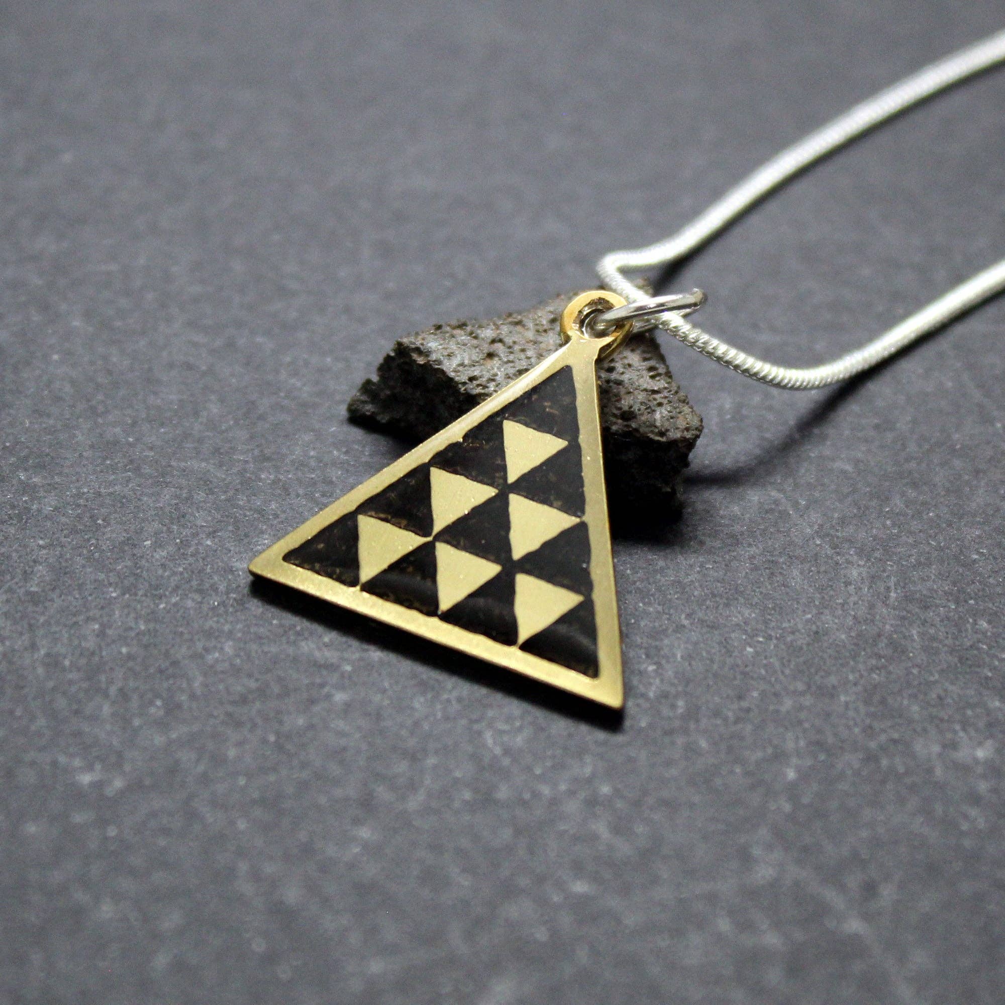 Plataica - Wholesale Pendant/Charm Necklace - Canarian Pintadera Pyramid pendant in brass and 925 silver7