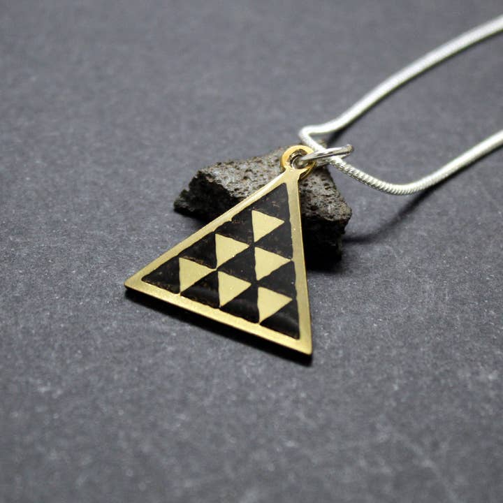 Plataica - Wholesale Pendant/Charm Necklace - Canarian Pintadera Pyramid pendant in brass and 925 silver7