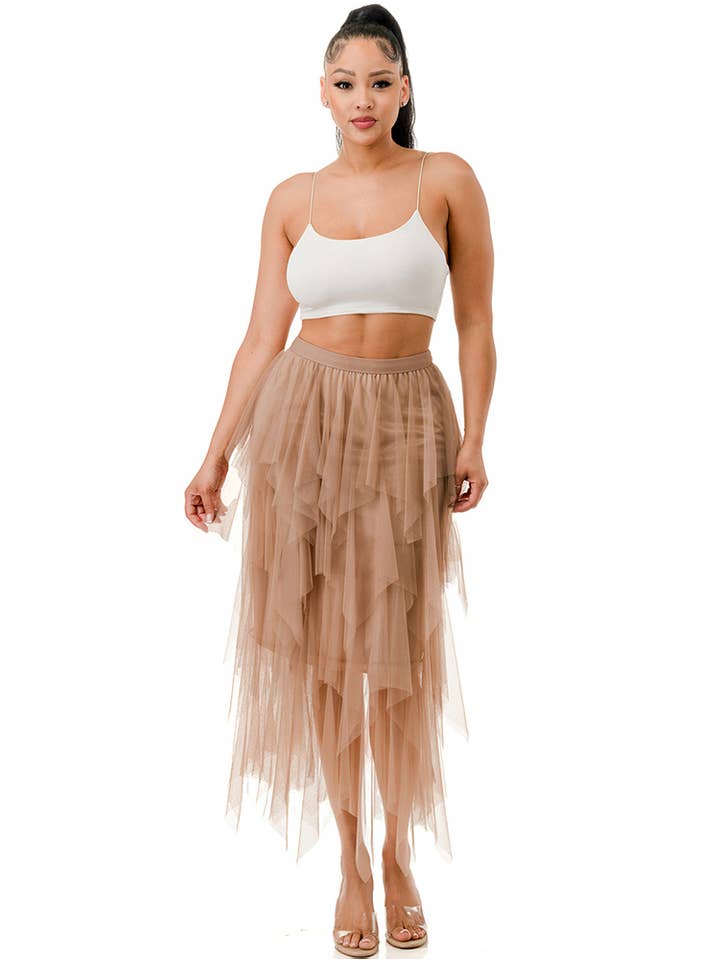 Hana - Wholesale Skirt - Women's - Solid Mesh Tulle Skirt