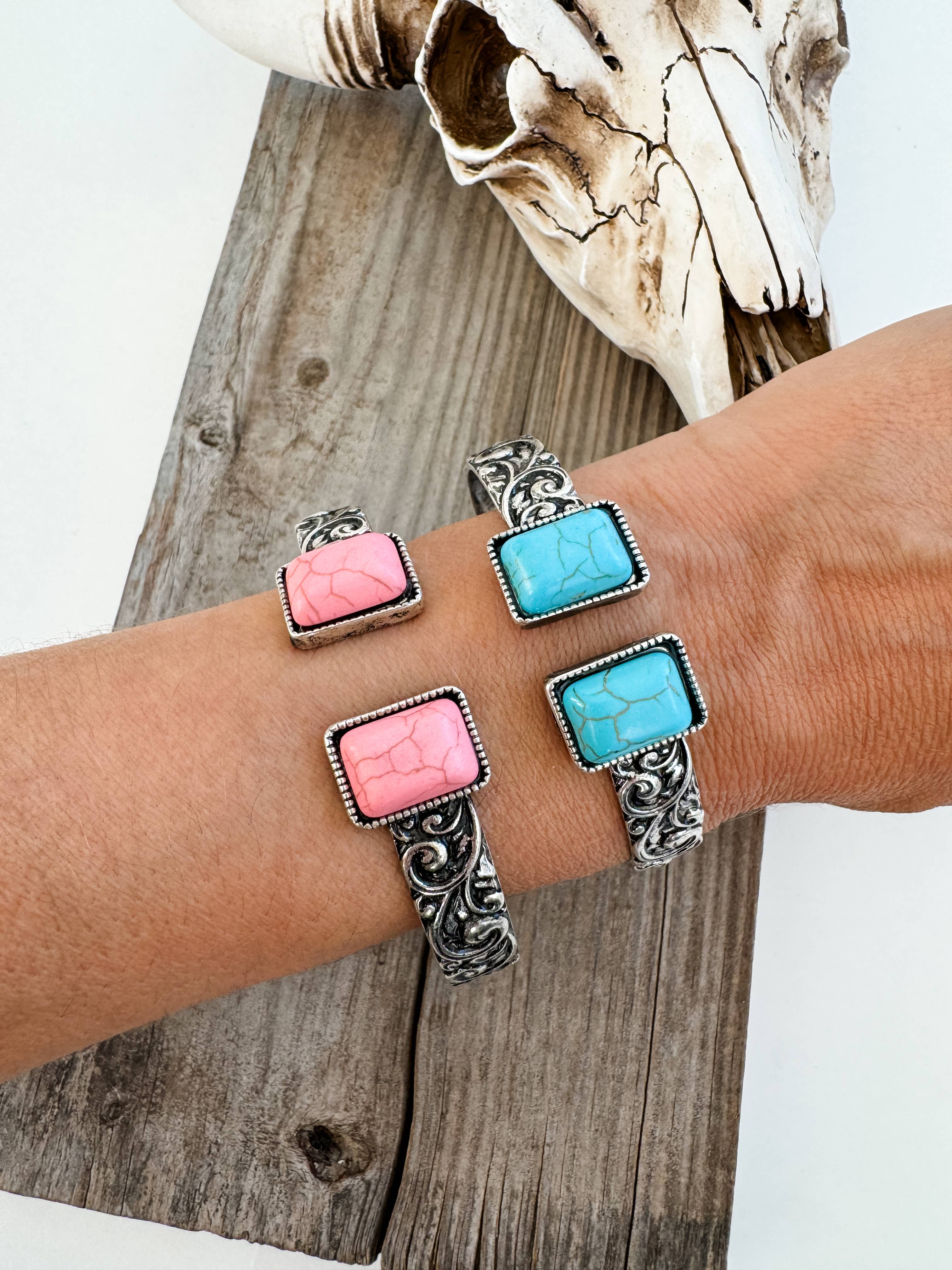 Boho Ranch Shop - Wholesale Cuff Bracelet - Western Stone Hinge Bangle Bracelet0