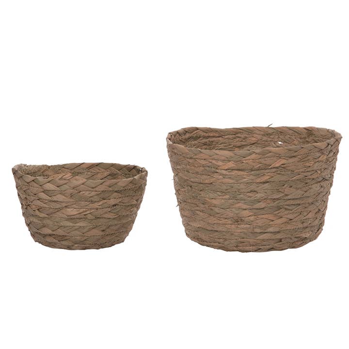 CLOSEOUT Fiber 9.5" Brown Grass Braided Baskets Set 2 for wholesale by Transpac